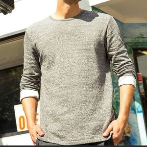 Outerknown Odyssey 100% cotton long sleeve crew tee shirt in heather pine grey